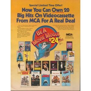 MCA‎ Home Video Movie Mogul 20 Big Hits VHS Videocassette Vintage Print Ad 1986